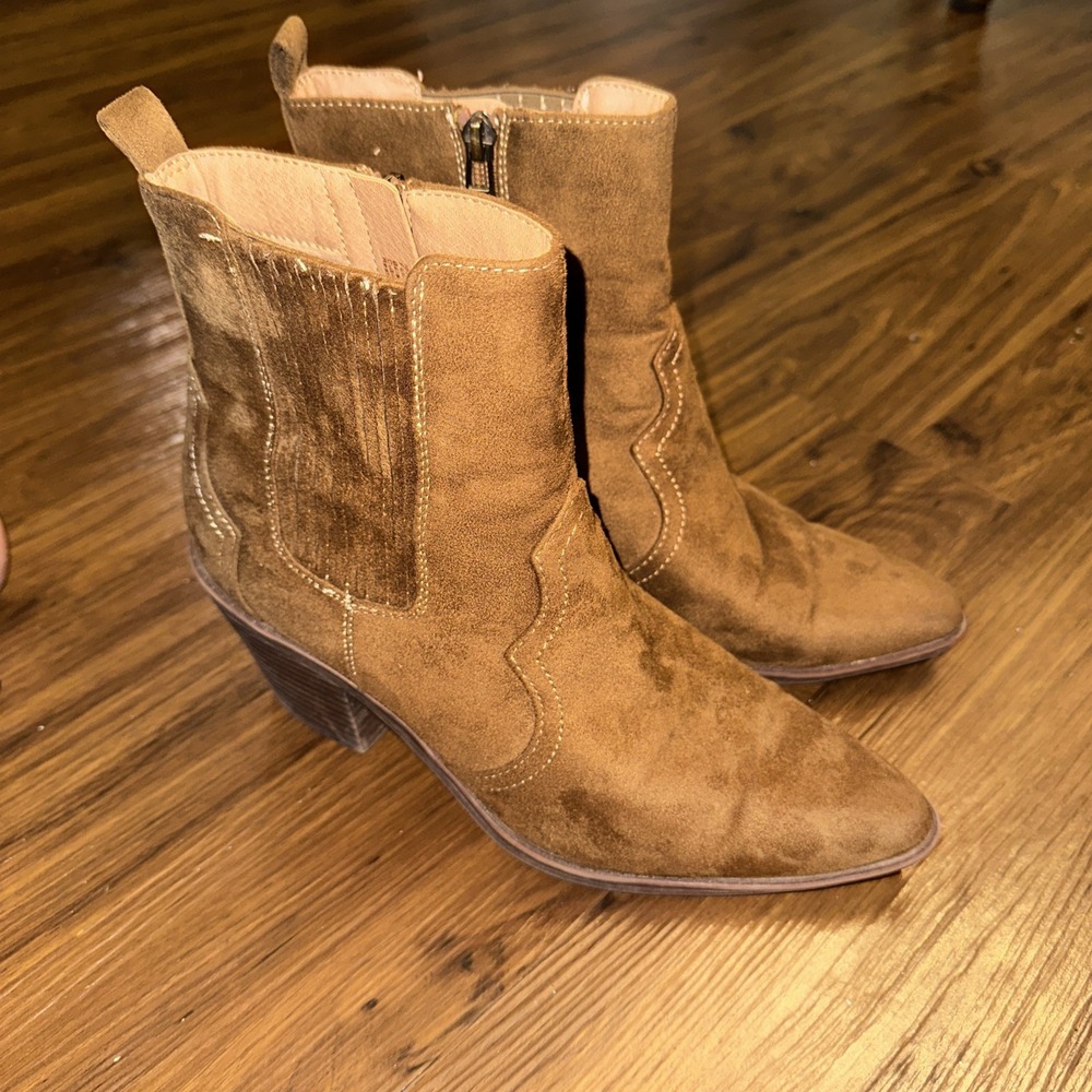 Sam & Libby Women's Western Boots Size 9.5 Brown Faux Suede Side Zip Ankle